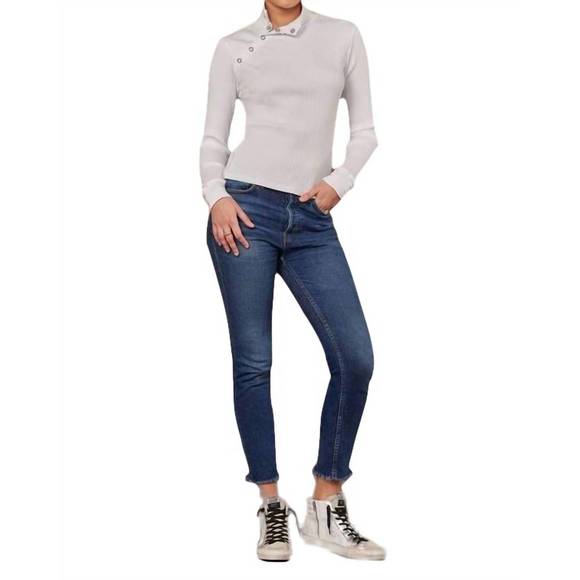 NEW LAMADE andre long sleeve snap turtleneck top in white - Picture 2 of 3